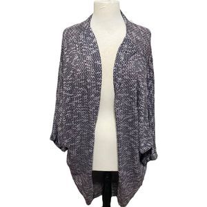Free People Long Knit Open Cardigan Shawl Wrap OS Kimono Duster Boho Gray/White